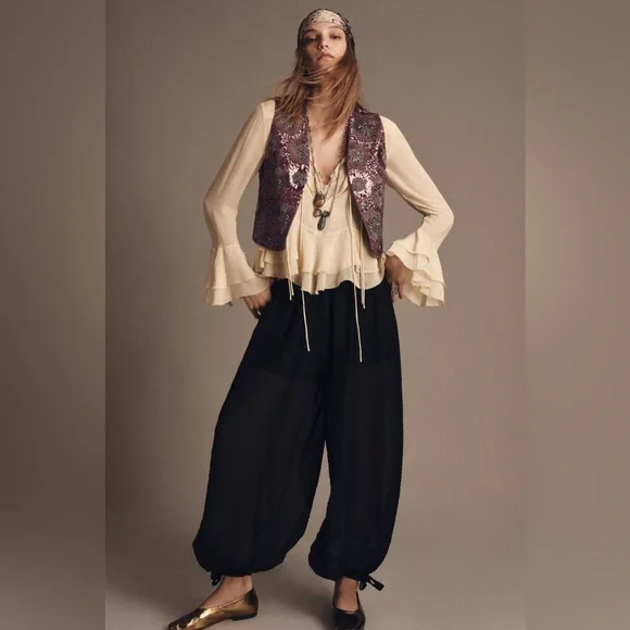 ZARA ZW COLLECTION TIE-HEM BALLOON PANTS - Picture 1 of 4